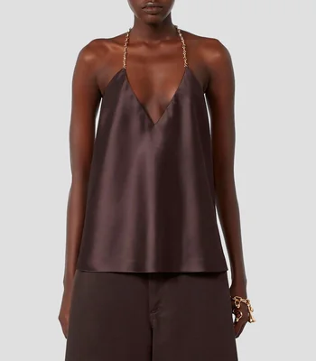 Blusa lisa satinada sin mangas Mujer