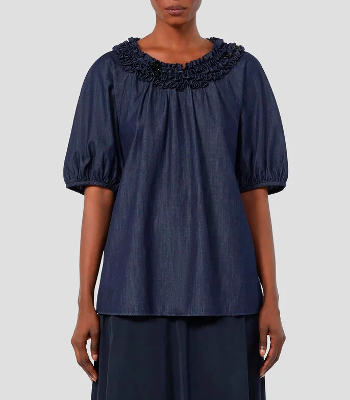 Blusa sólida manga corta Mujer
