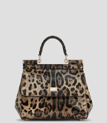 Bolsa satchel café en piel animal print Sfilata Mujer