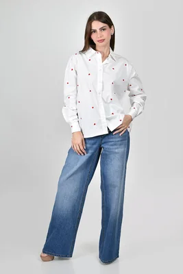 Camisa bordado corazones Roman Fashion /Juvenil, 5127 (Blanco)