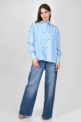 Camisa bordado corazones Roman Fashion /Juvenil, 5127 (Azul cielo)
