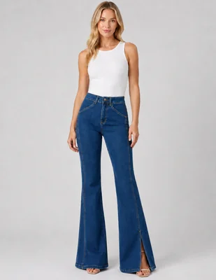 Jeans Boot Cut Con Aberturas Para Mujer
