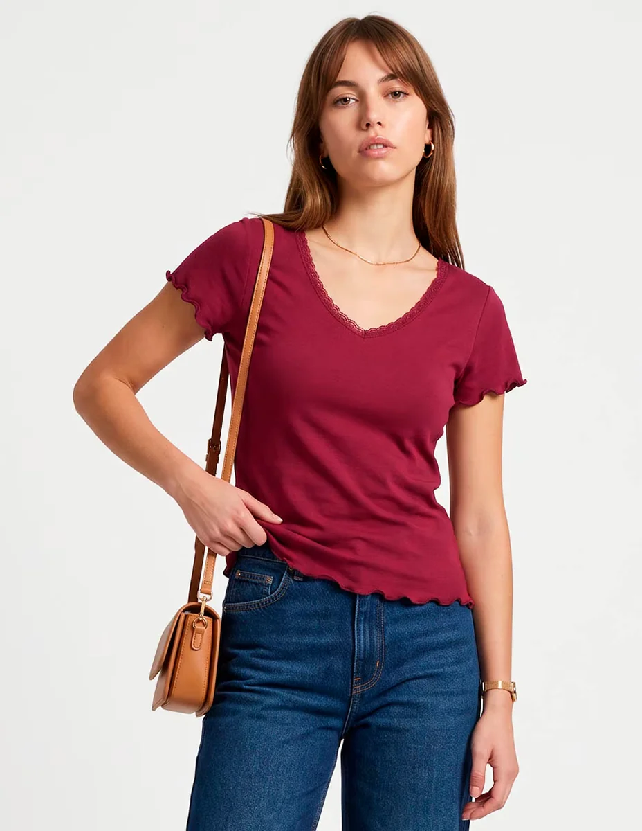 Blusa petite studio manga corta para mujer