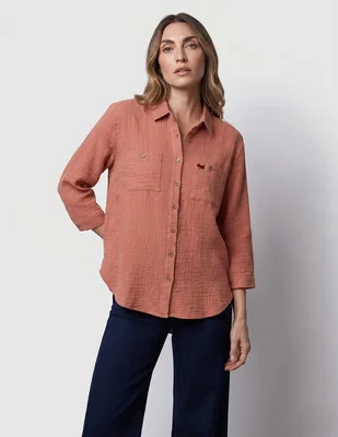Blusa Ferrioni manga 3/4 tipo camisera para mujer