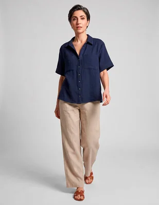 Blusa camisera manga corta para mujer