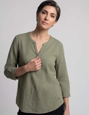Blusa Ferrioni manga 3/4 cuello V para mujer