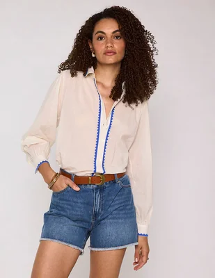 Blusa camisera Maison 123 manga larga para mujer