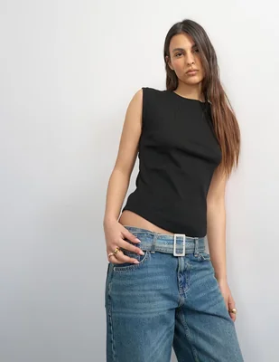 Top Topshop cuello redondo tirante ancho