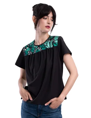 Blusa P Covalin mariposa macro manga 3/4 para mujer
