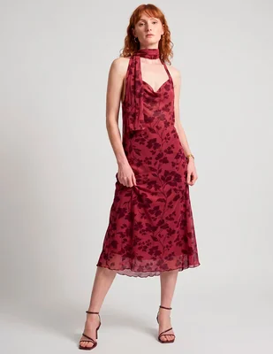 Vestido midi de fiesta escote v