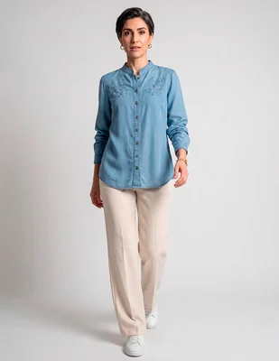 Blusa damaia atelier manga larga para mujer