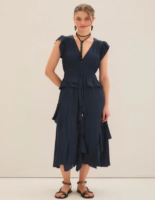 Vestido midi de fiesta rapsodia escote v