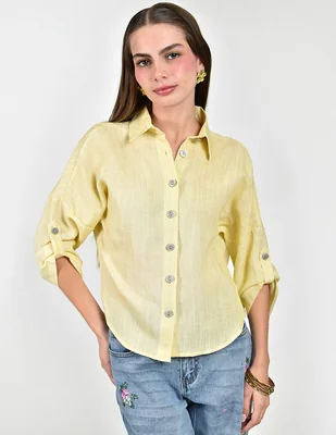 Camisa roman fashion de tencel manga 3/4 para mujer