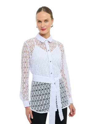 Blusa camisera Nine West manga larga para mujer
