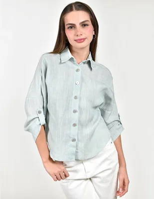 Camisa roman fashion de tencel manga 3/4 para mujer