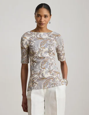 Playera manga al codo Lauren Ralph Lauren cuello redondo para mujer
