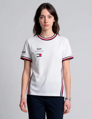 Playera manga corta Tommy F1 Team Cadillac cuello redondo para mujer