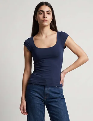 Playera manga corta sexy jeans cuello cuadrado para mujer
