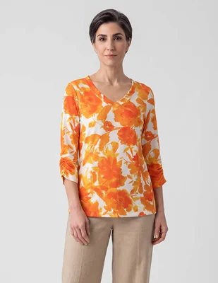 Playera manga 3/4 morango cuello v para mujer