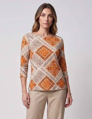 Playera manga 3/4 morango cuello ojal para mujer