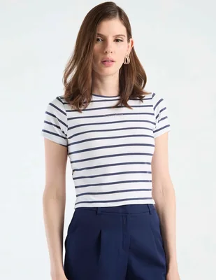 Playera pijama CK estampado a rayas para mujer