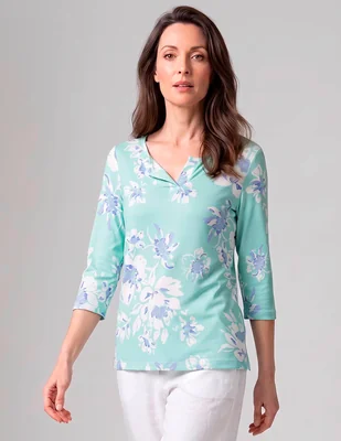 Playera manga 3/4 morango cuello v para mujer