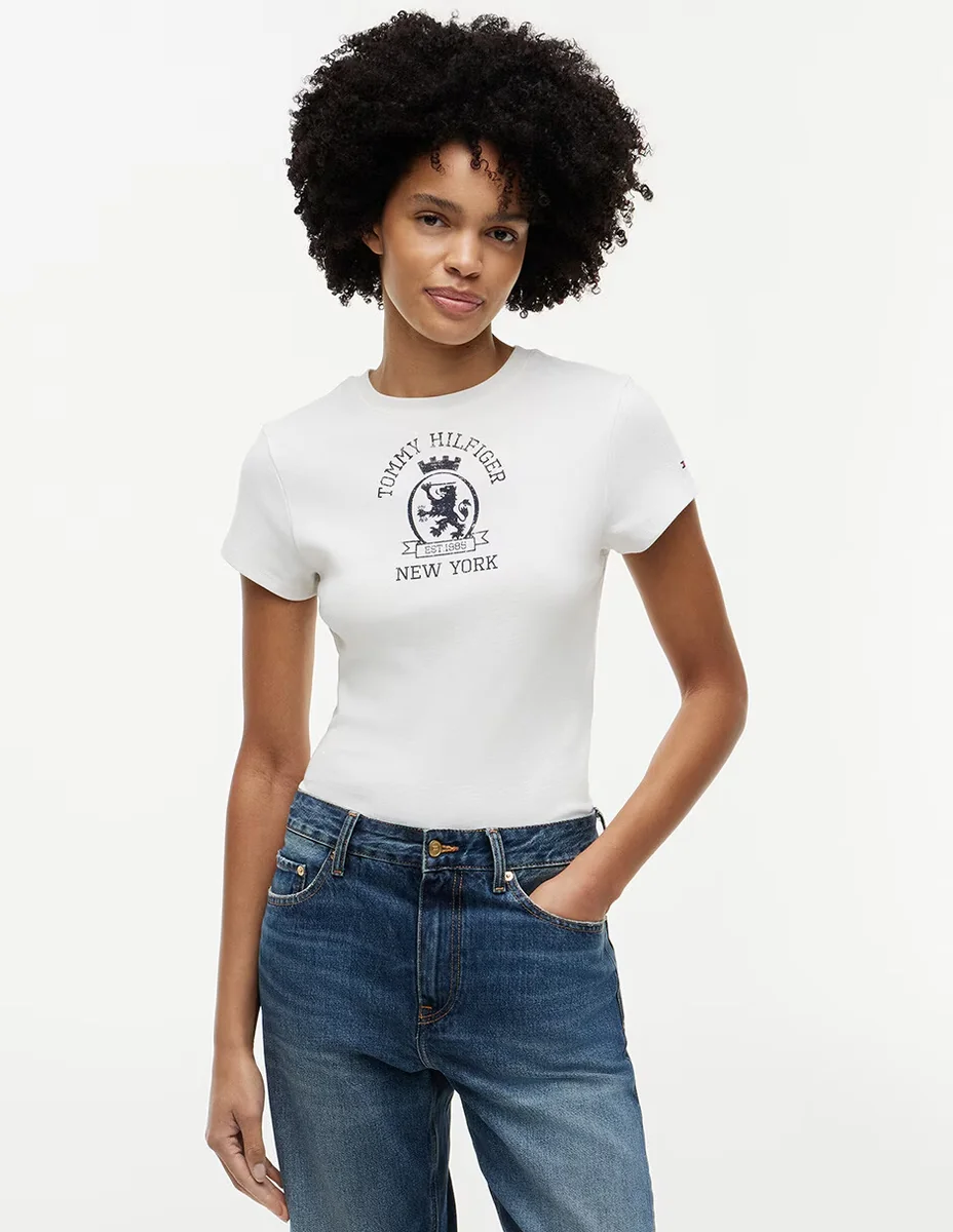 Playera manga corta Tommy Plus cuello redondo para mujer