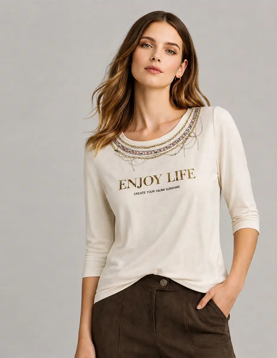 Playera manga larga dándara cuello redondo para mujer