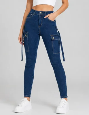 Jeans cargo skinny cintura alta obs jeans para mujer