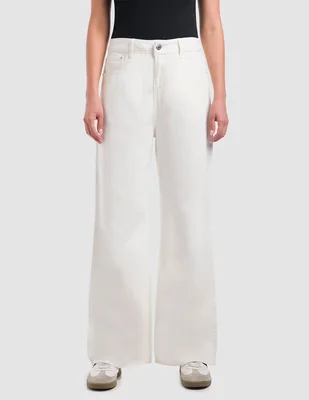 Jeans wide leg Oggi Jeans Amplio Beige Natural corte media cintura para mujer