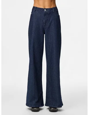 Jeans regular wide leg pieces corte cintura alta para mujer