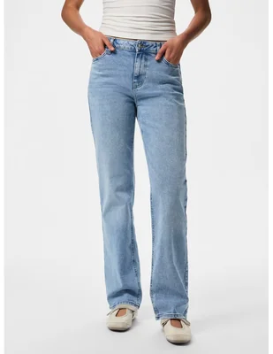 Jeans regular straight pieces corte media cintura para mujer