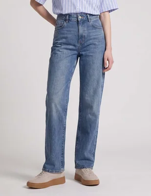 Jeans straight corte cintura para mujer