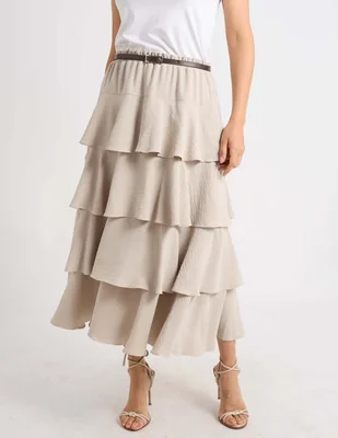 Falda midi lorenza blau corte cintura