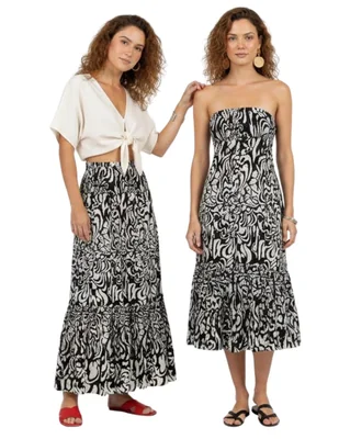 Falda pantalón largo twist side y algodón a la cintura alta