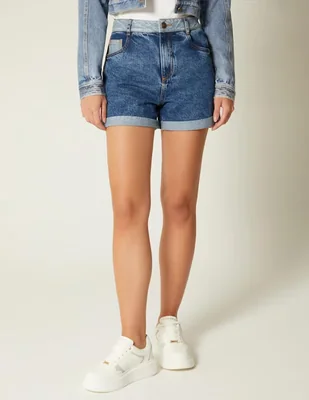 Short Studio F Denim Contraste de mezclilla para mujer