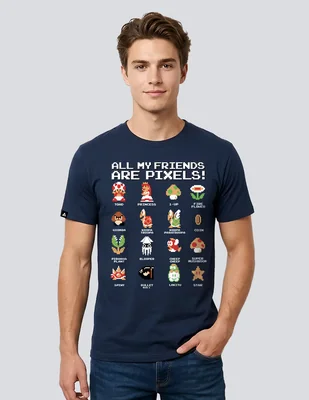 Playera Mario Bros Mario - All My Friends Azul Marino cuello redondo para hombre