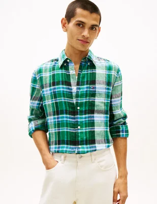 Camisa casual Tommy Hilfiger de lino manga larga para hombre