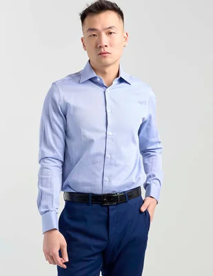 Camisa business casual Zanetti de algodón manga larga para hombre