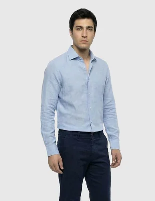 Camisa de vestir Zanetti de lino manga larga para hombre