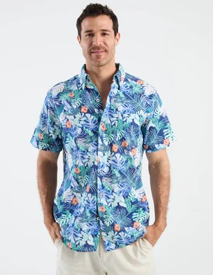Camisa playa Izod de algodón manga corta para hombre