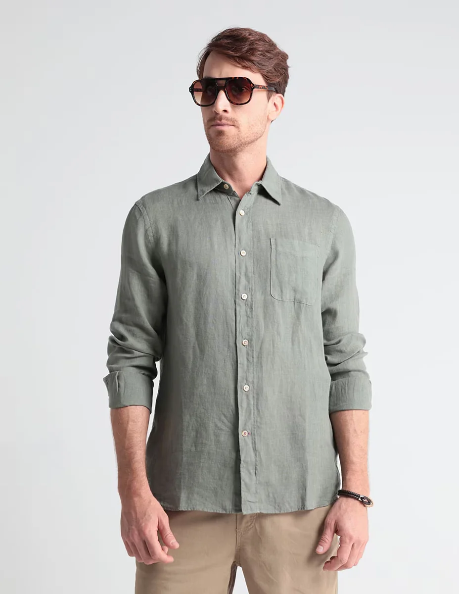 Camisa casual Faherty de algodón manga larga para hombre