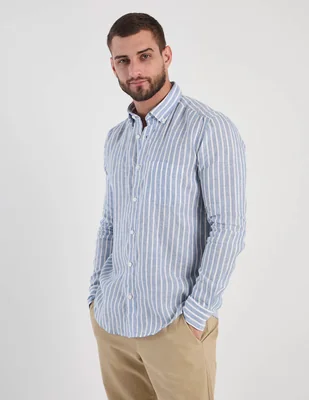Camisa casual Scappino de lino manga larga para hombre