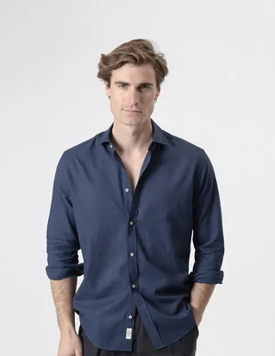 Camisa casual Puroego de lino manga larga para hombre