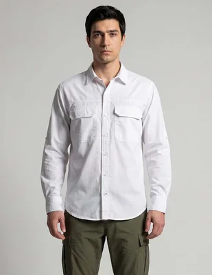 Camisa casual Izod manga larga para hombre