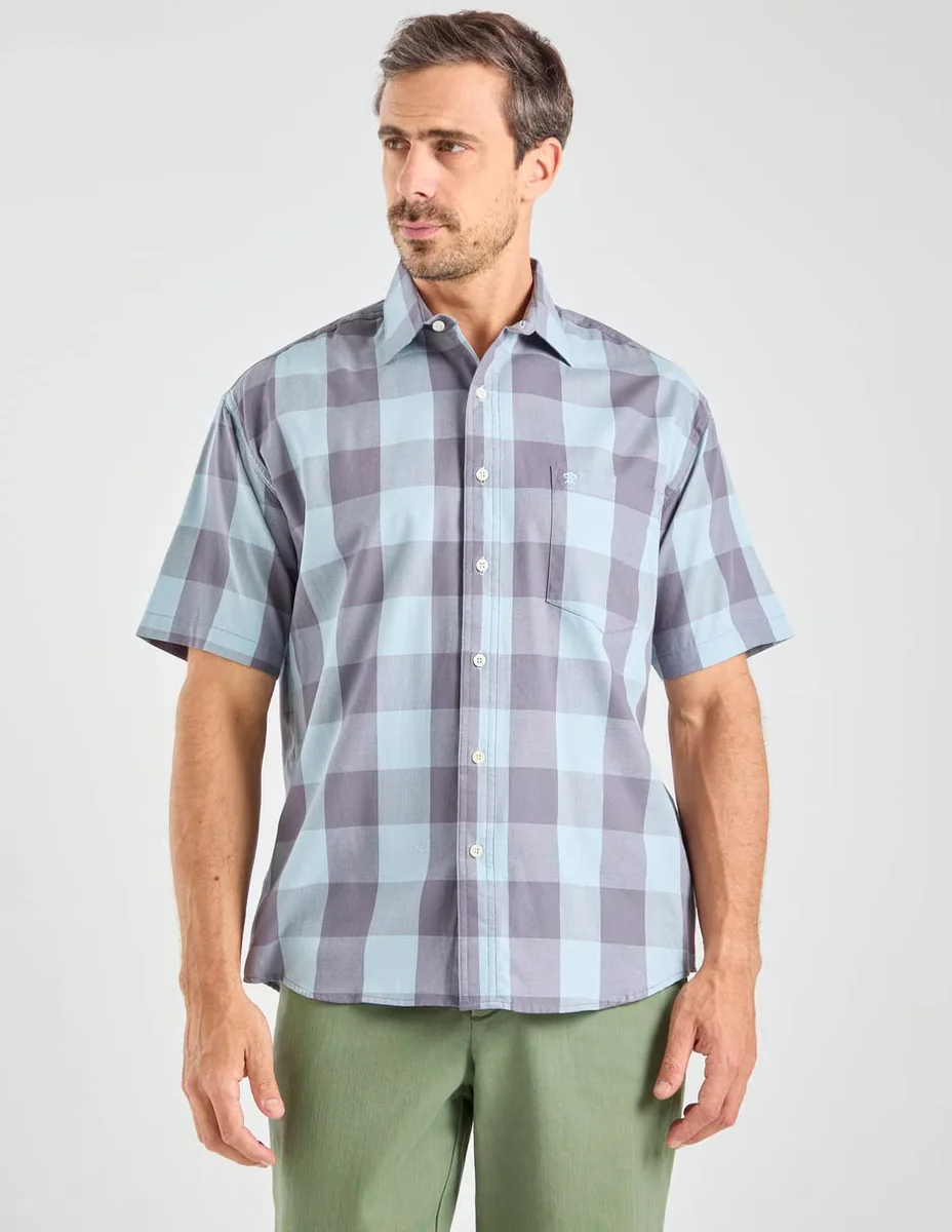 Camisa casual cavalatti de algodón manga corta para hombre