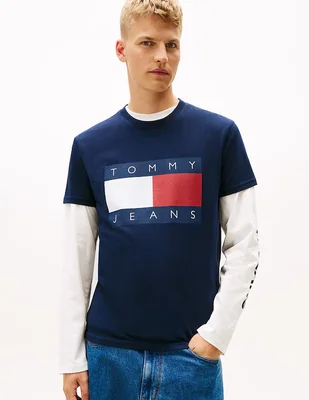 Playera Tommy Jeans Ess Flag cuello redondo para hombre
