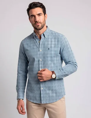 Camisa casual izod de algodón manga larga para hombre