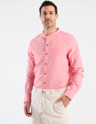 Camisa casual Costavana de algodón y lino manga larga para hombre