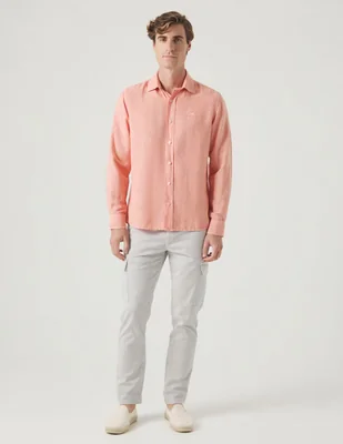 Camisa casual Scotta de lino manga larga para hombre